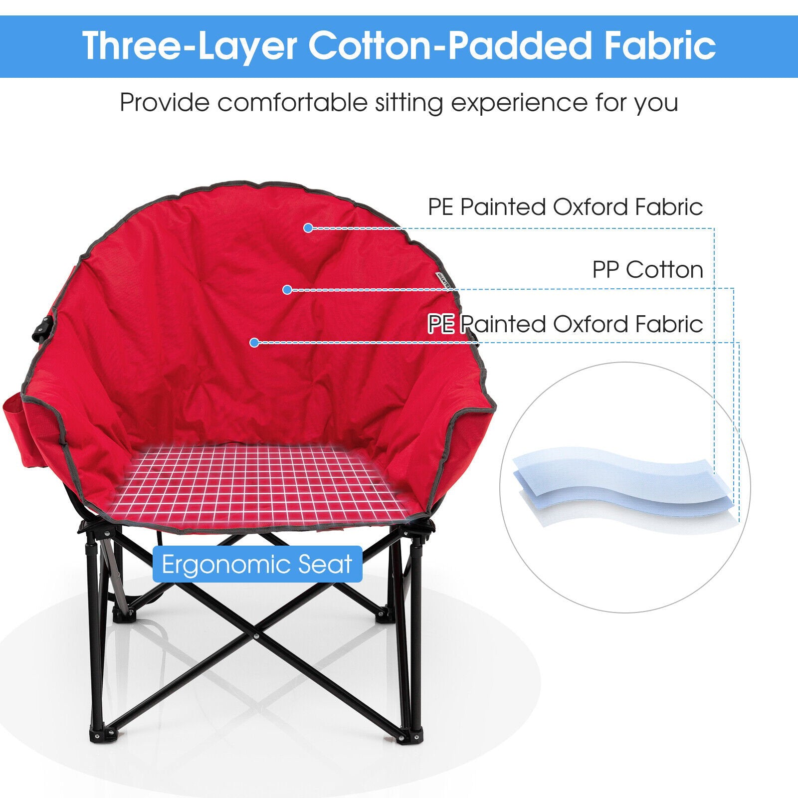 Folding Camping Moon Padded Chair with Carrying Bag, Red Camping Furniture   at Gallery Canada