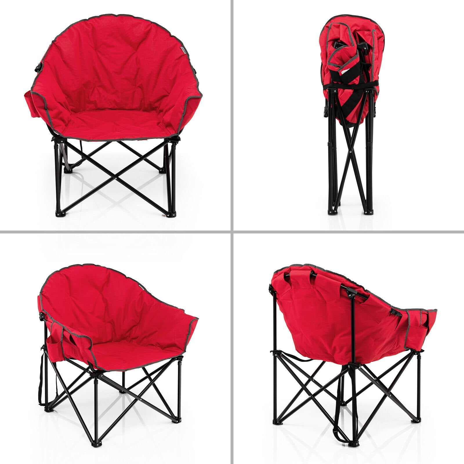 Folding Camping Moon Padded Chair with Carrying Bag, Red - Gallery Canada