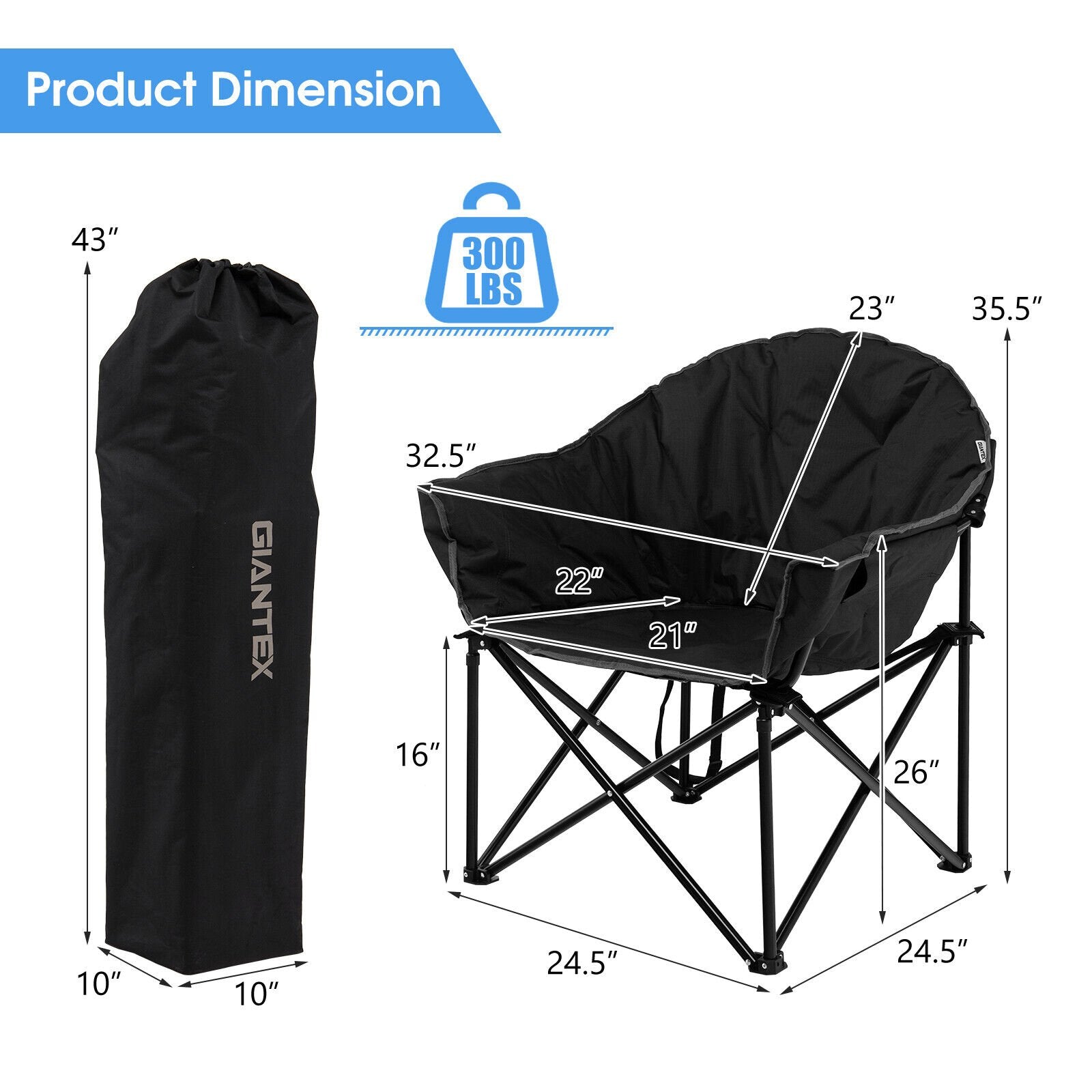 Folding Camping Moon Padded Chair with Carrying Bag, Black Camping Furniture   at Gallery Canada