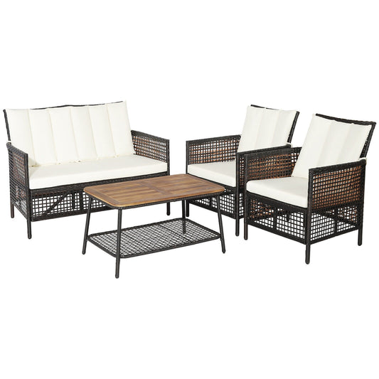 4 Pieces Patio Rattan Furniture Set with 2-Tier Coffee Table, White Patio Conversation Sets   at Gallery Canada