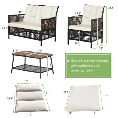 4 Pieces Patio Rattan Furniture Set with 2-Tier Coffee Table, White Patio Conversation Sets   at Gallery Canada