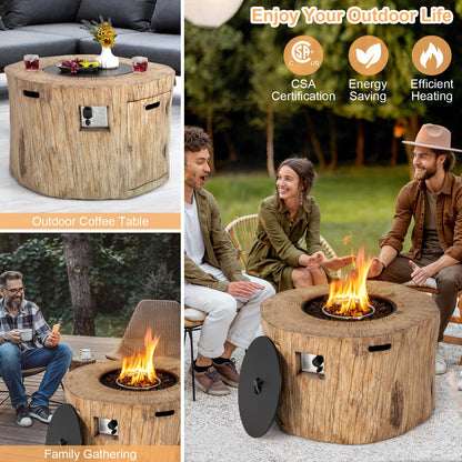 40 Inch Round Propane Gas Fire Pit Table Wood-Like Surface with Laval Rock PVC Cover, Natural - Gallery Canada