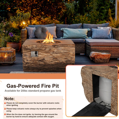 40 Inch Rectangle Propane Fire Pit Table Wood-Like Surface with Lava Rock PVC Cover, Natural - Gallery Canada