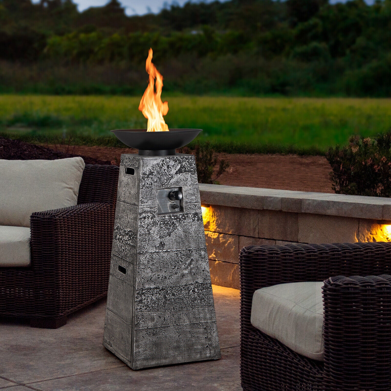 48 Inch Propane Fire Bowl Column with Lava Rocks and PVC Cover, Gray Fire Pits at Gallery Canada