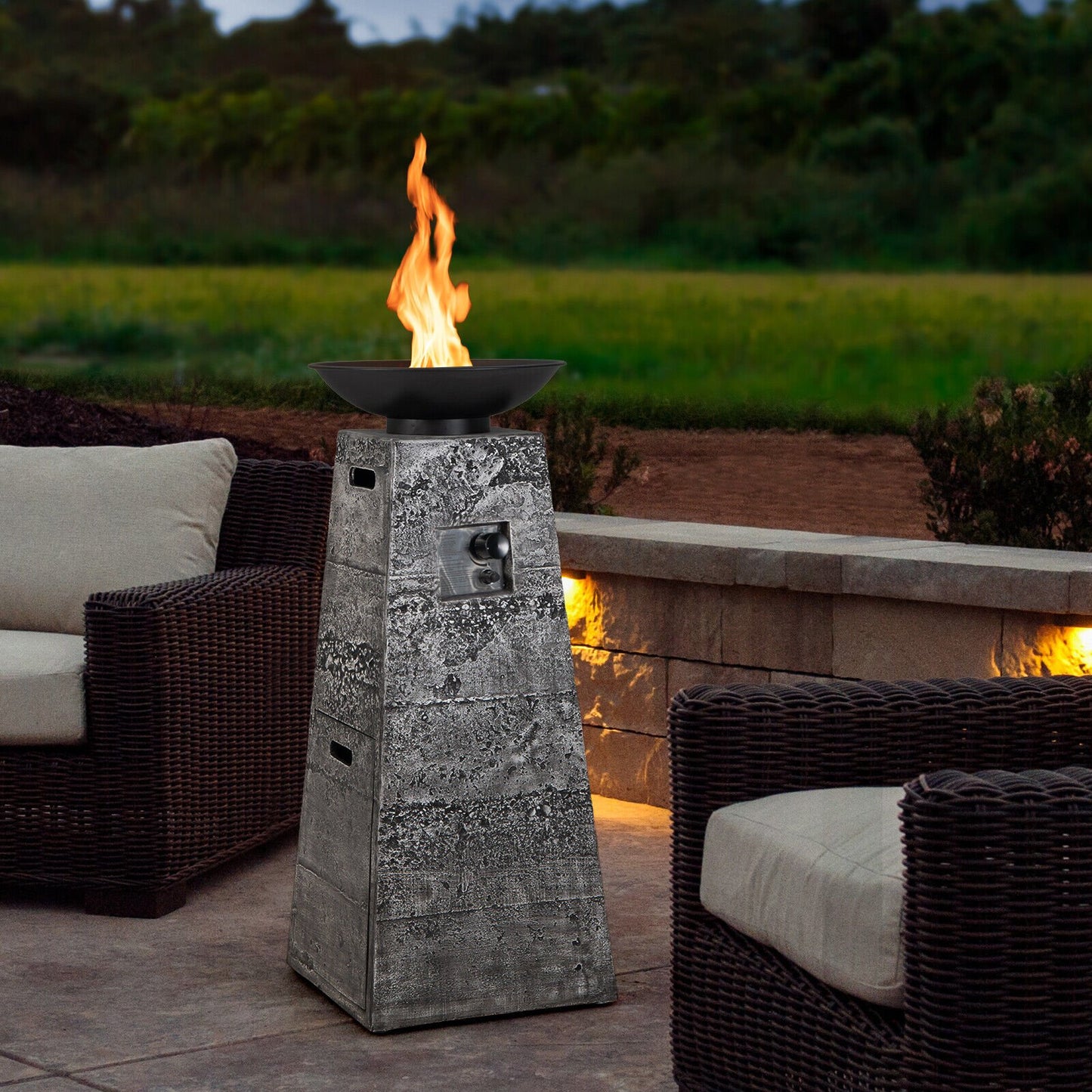 48 Inch Propane Fire Bowl Column with Lava Rocks and PVC Cover, Gray Fire Pits   at Gallery Canada