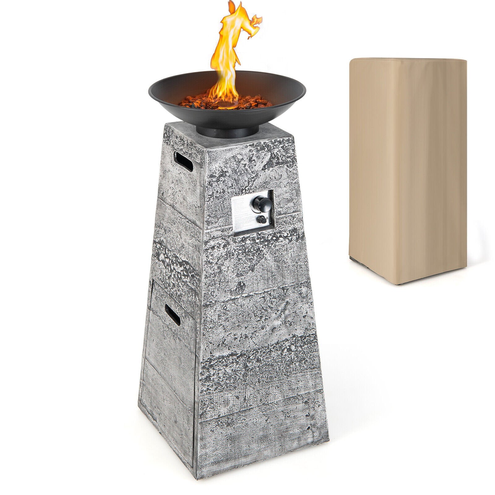 48 Inch Propane Fire Bowl Column with Lava Rocks and PVC Cover, Gray Fire Pits   at Gallery Canada