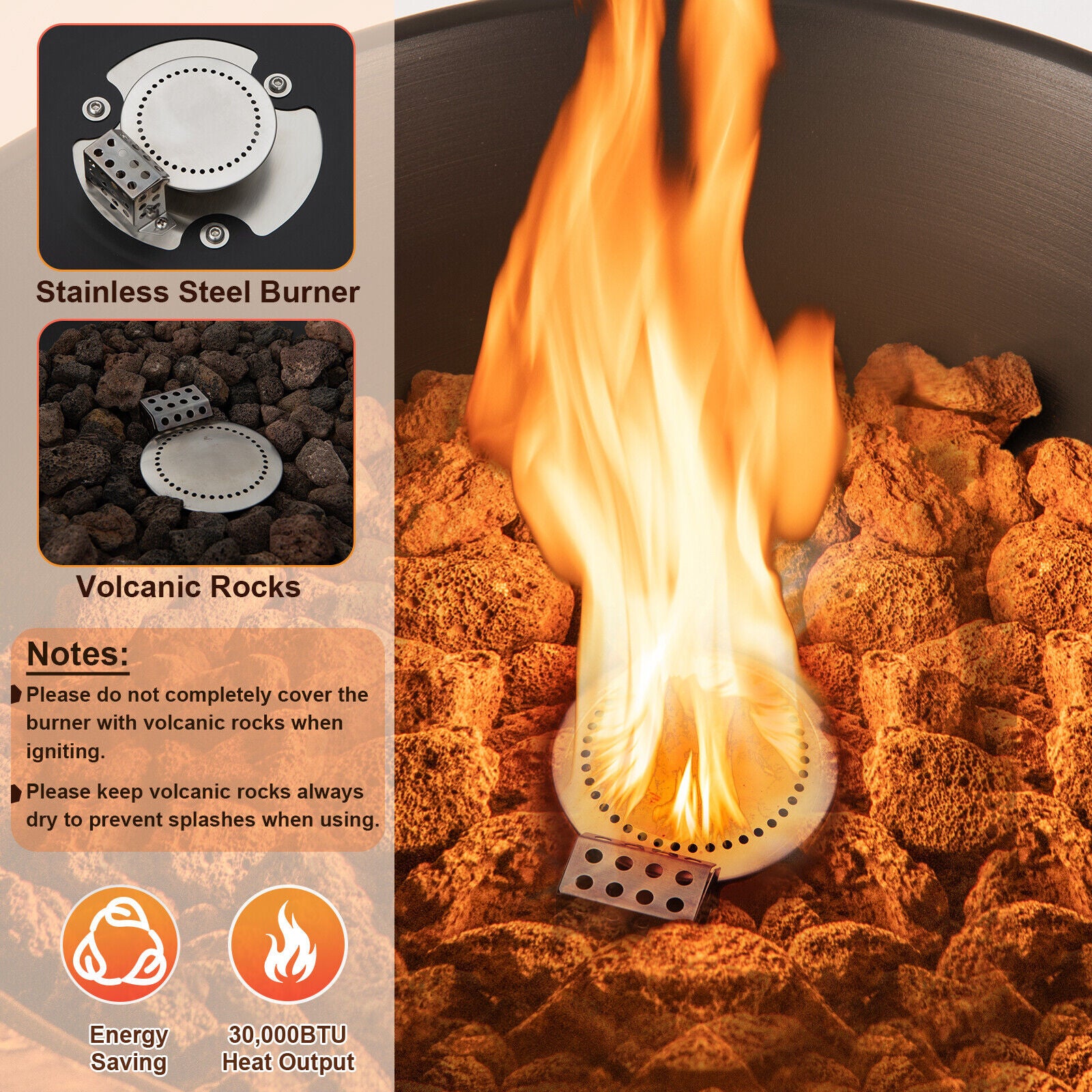 48 Inch Propane Fire Bowl Column with Lava Rocks and PVC Cover, Gray Fire Pits at Gallery Canada