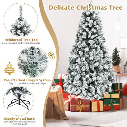Pre-Lit Premium Snow Flocked Hinged Artificial Christmas Tree-6 ft, White - Gallery Canada