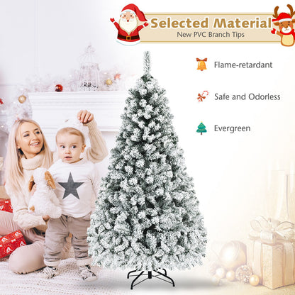 Pre-Lit Premium Snow Flocked Hinged Artificial Christmas Tree-6 ft, White - Gallery Canada