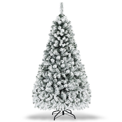 Pre-Lit Premium Snow Flocked Hinged Artificial Christmas Tree-7.5 ft, White - Gallery Canada