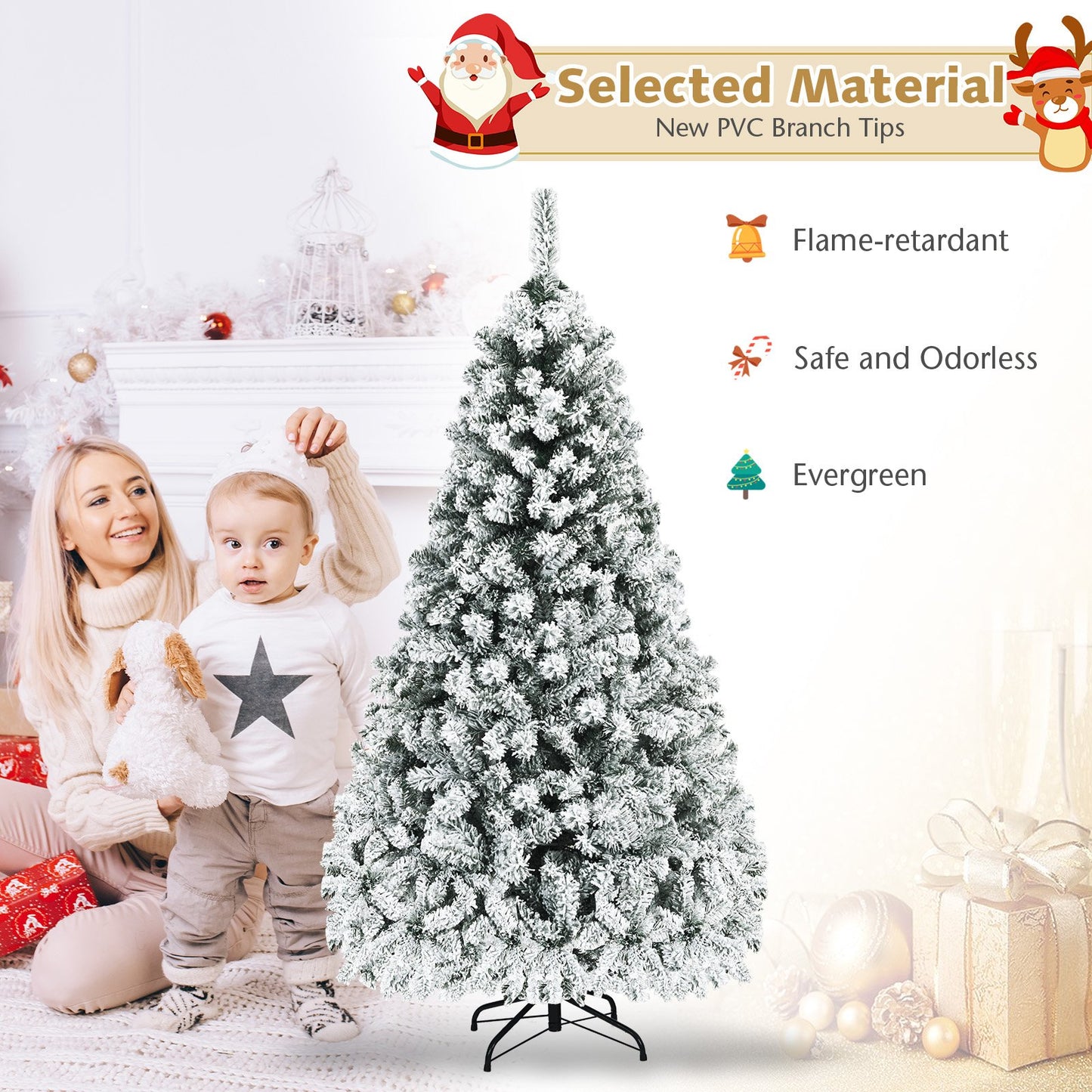 Pre-Lit Premium Snow Flocked Hinged Artificial Christmas Tree-7.5 ft, White Christmas Tree   at Gallery Canada