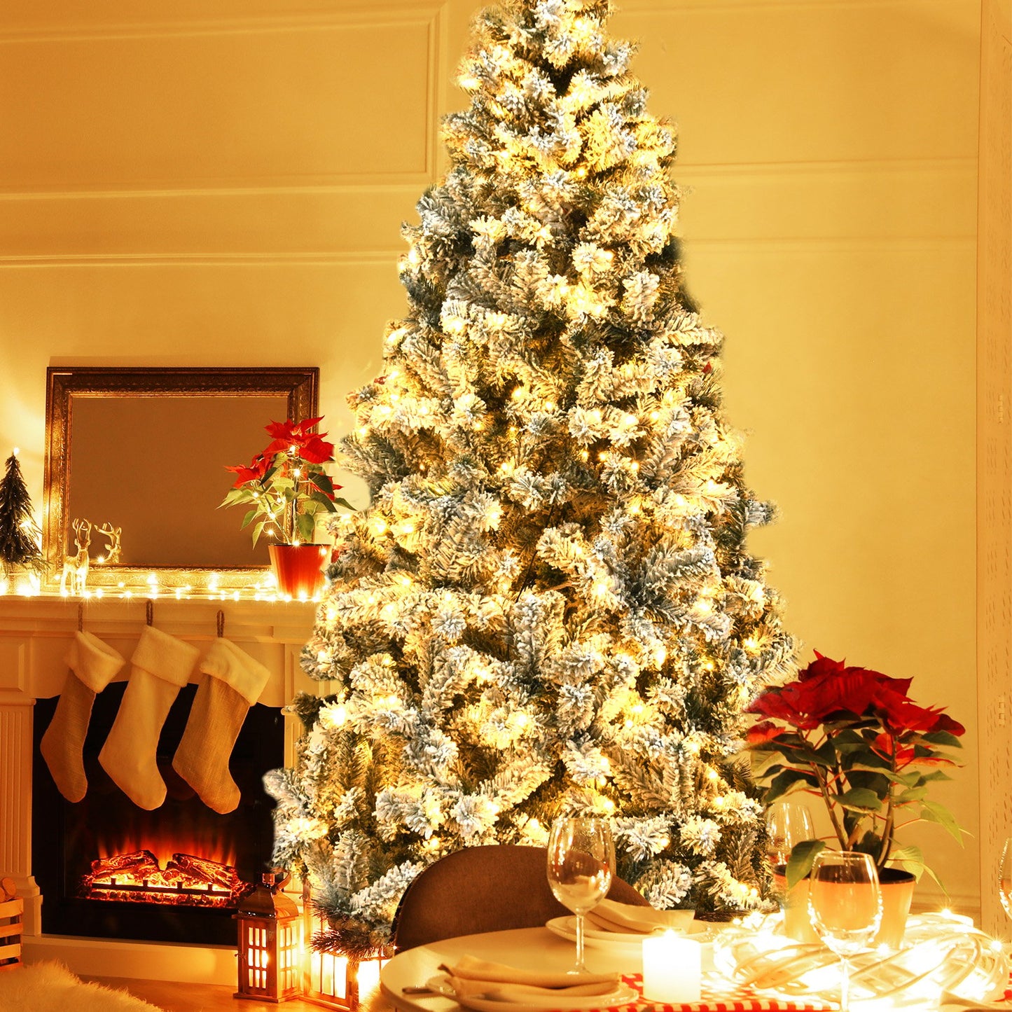 Pre-Lit Premium Snow Flocked Hinged Artificial Christmas Tree-7.5 ft, White Christmas Tree   at Gallery Canada