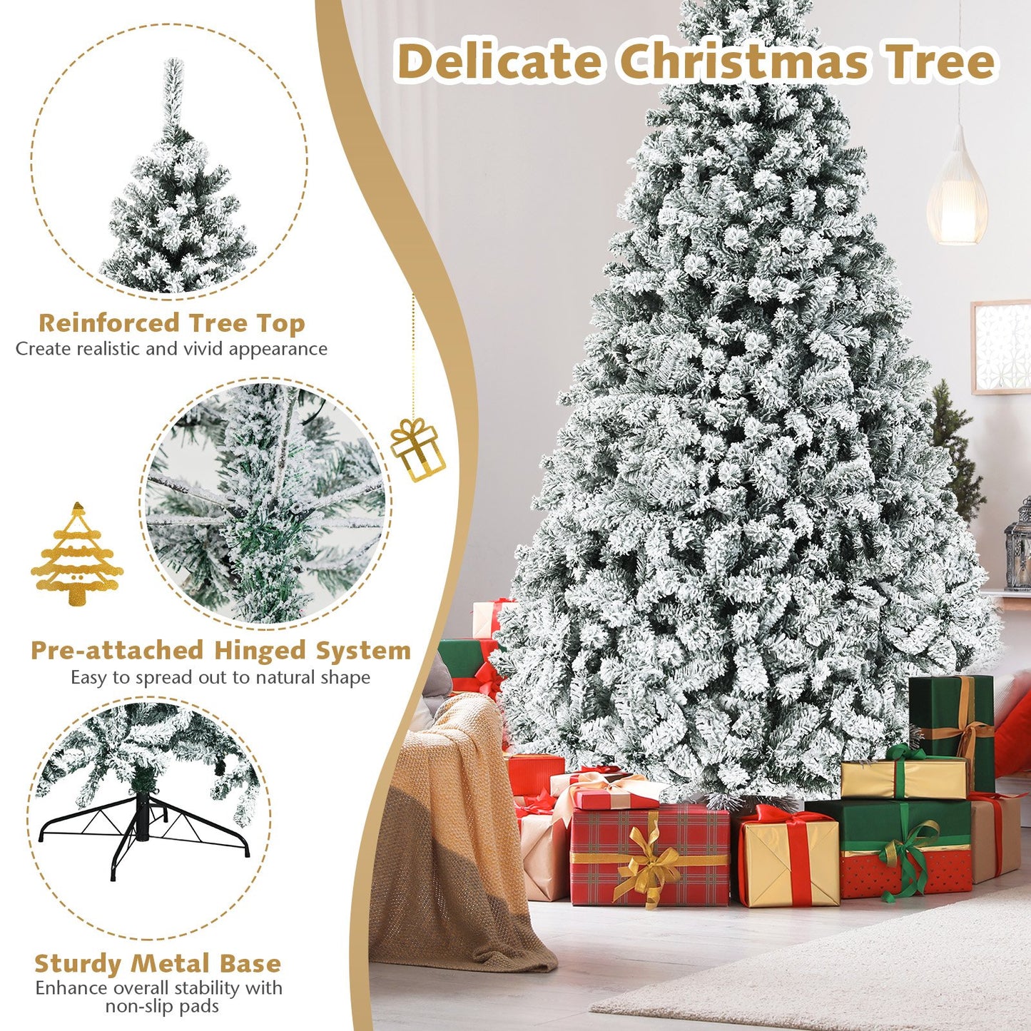 Pre-Lit Premium Snow Flocked Hinged Artificial Christmas Tree-9 ft, White Christmas Tree   at Gallery Canada