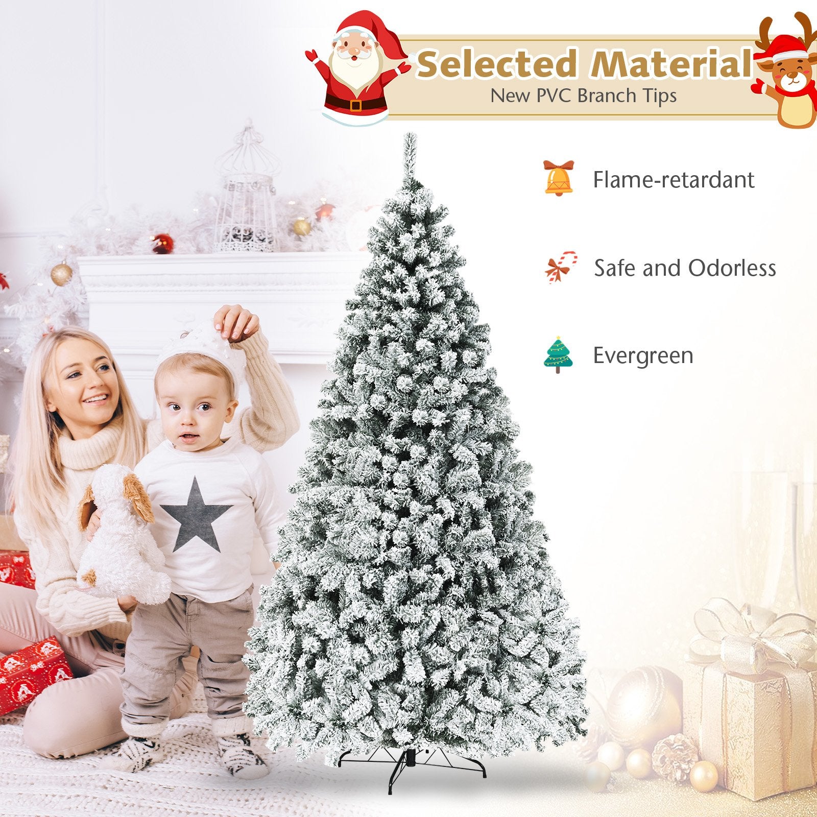 Pre-Lit Premium Snow Flocked Hinged Artificial Christmas Tree-9 ft, White Christmas Tree   at Gallery Canada