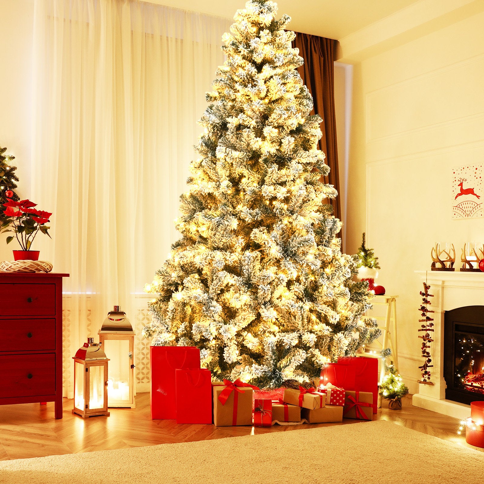 Pre-Lit Premium Snow Flocked Hinged Artificial Christmas Tree-9 ft, White Christmas Tree   at Gallery Canada