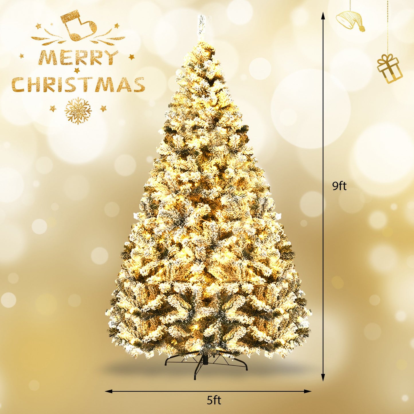 Pre-Lit Premium Snow Flocked Hinged Artificial Christmas Tree-9 ft, White Christmas Tree   at Gallery Canada