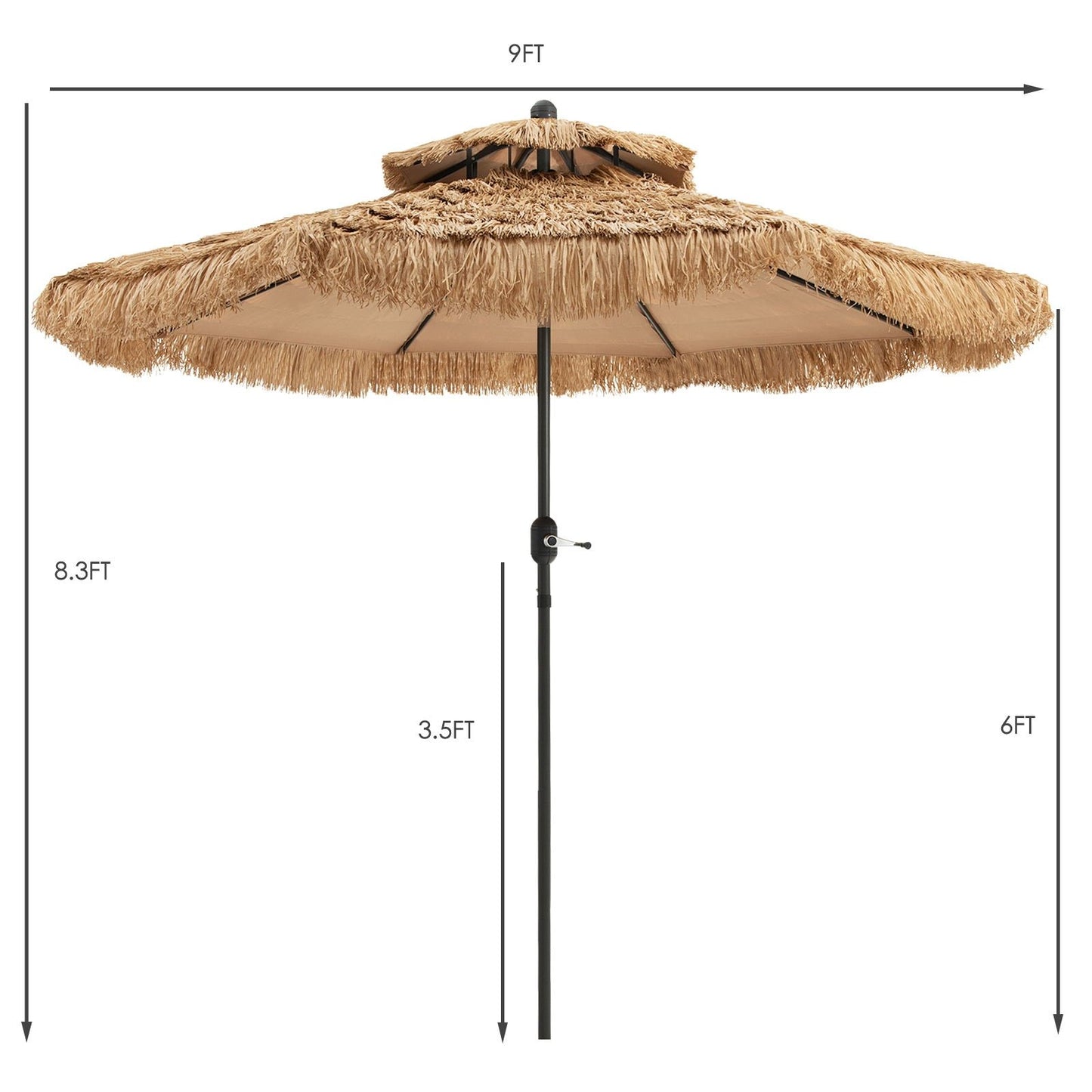 9 Feet Thatched Tiki Umbrella with 8 Ribs, Natural Outdoor Umbrellas   at Gallery Canada