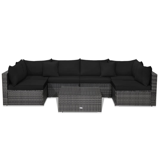 7 Pieces Patio Rattan Furniture Set Sectional Sofa Garden Cushion, Black Outdoor Sectionals Black  at Gallery Canada