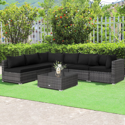 7 Pieces Patio Rattan Furniture Set Sectional Sofa Garden Cushion, Black Outdoor Sectionals   at Gallery Canada