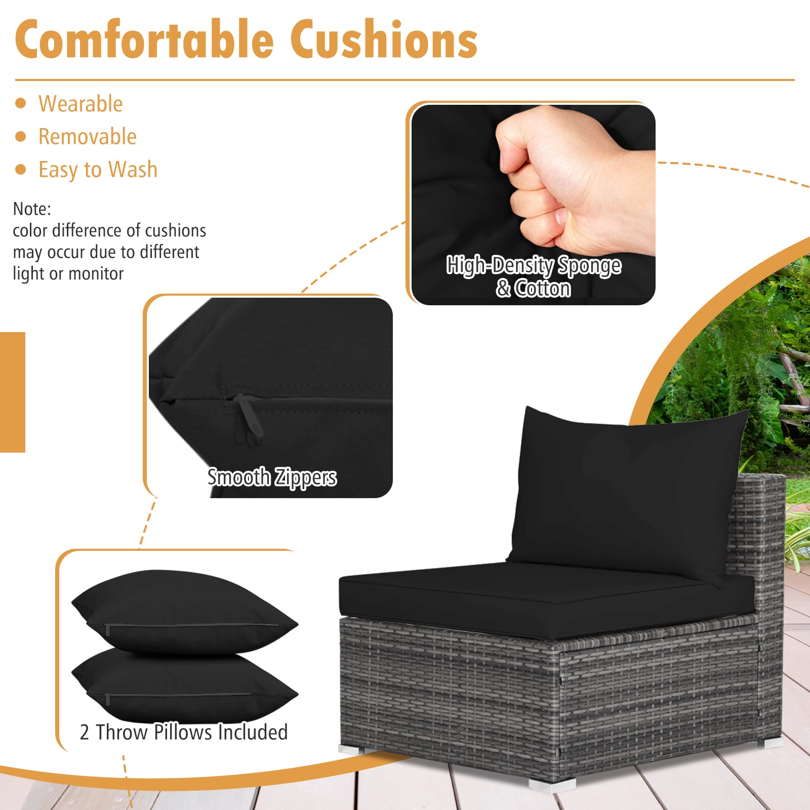 7 Pieces Patio Rattan Furniture Set Sectional Sofa Garden Cushion, Black Outdoor Sectionals   at Gallery Canada