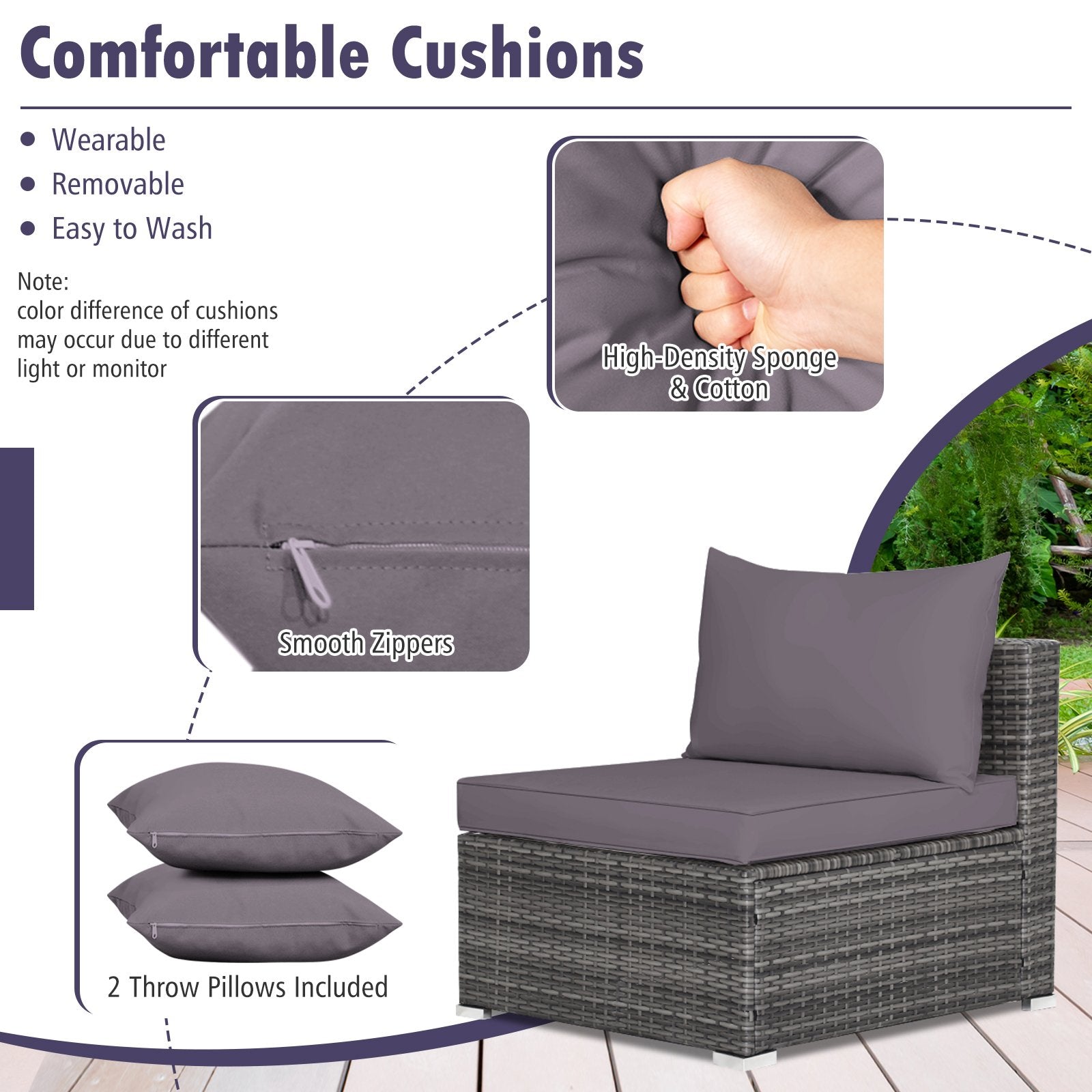 7 Pieces Patio Rattan Furniture Set Sectional Sofa Garden Cushion, Gray - Gallery Canada