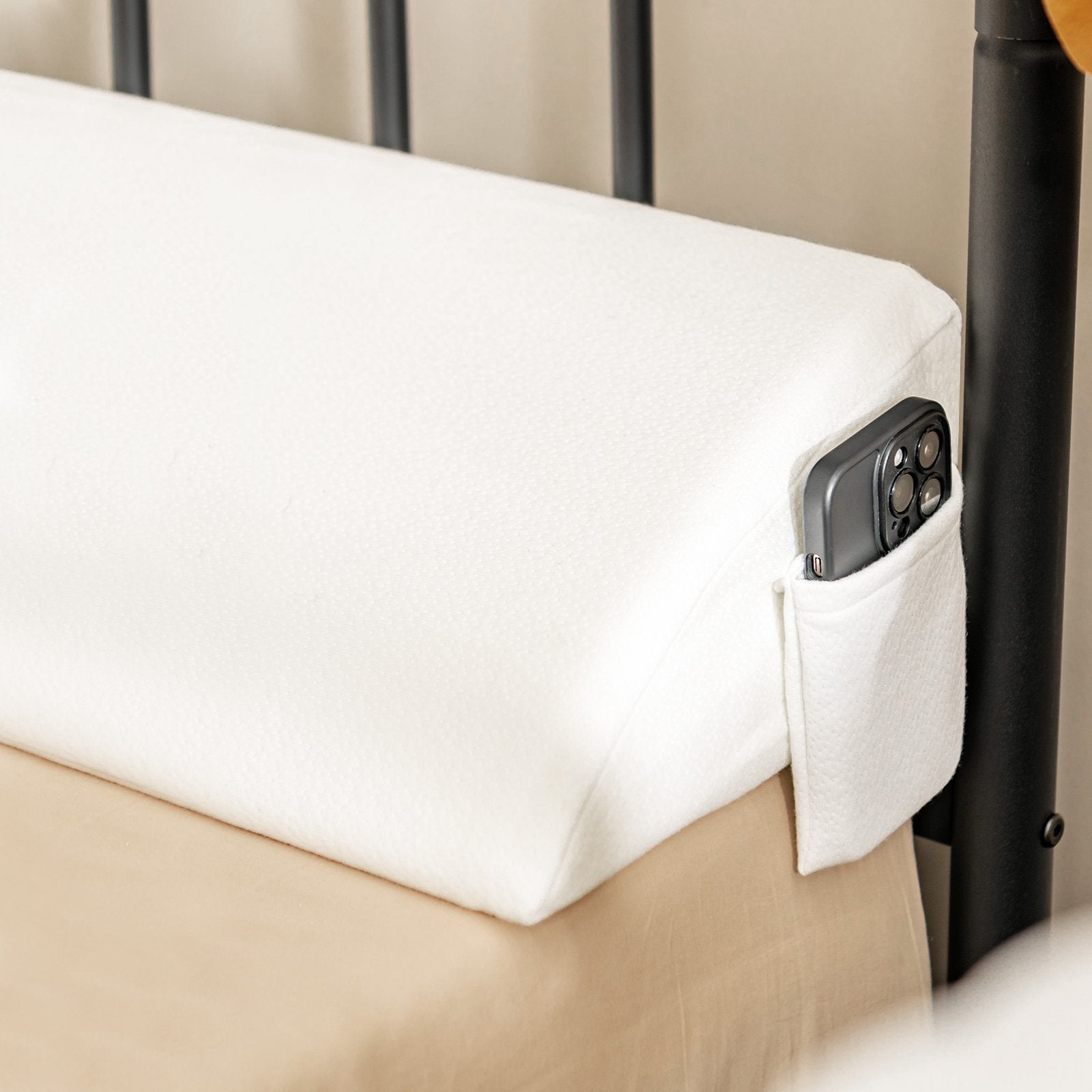 Full Size/Queen Size Bed Wedge Pillow Gap Filler with Side Pocket Bed-Full Size, White Bedding   at Gallery Canada