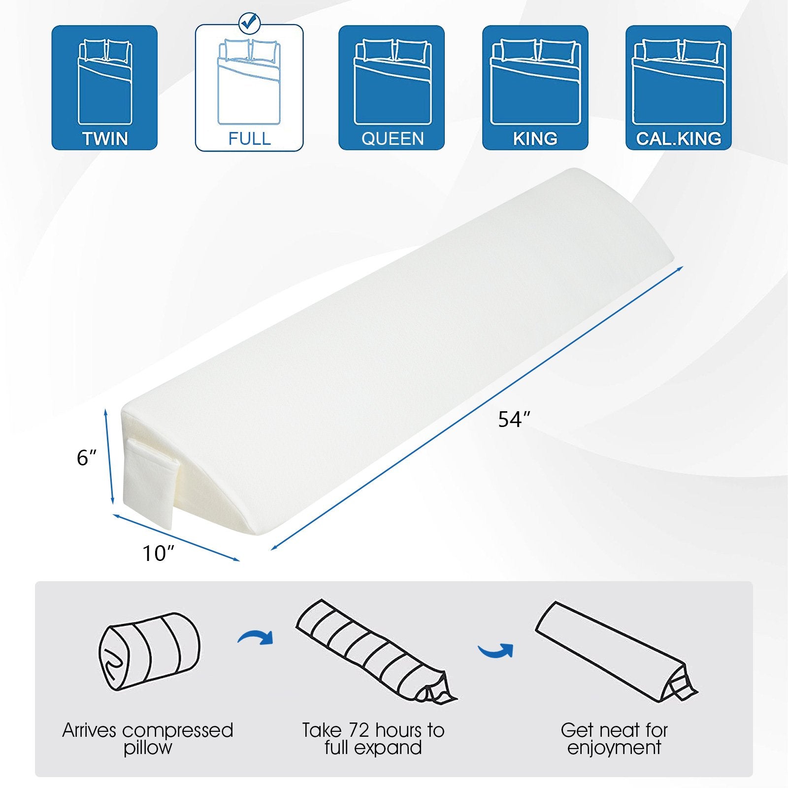 Full Size/Queen Size Bed Wedge Pillow Gap Filler with Side Pocket Bed-Full Size, White Bedding   at Gallery Canada