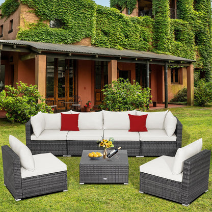 7 Pieces Patio Rattan Furniture Set Sectional Sofa Garden Cushion, White Outdoor Sectionals   at Gallery Canada