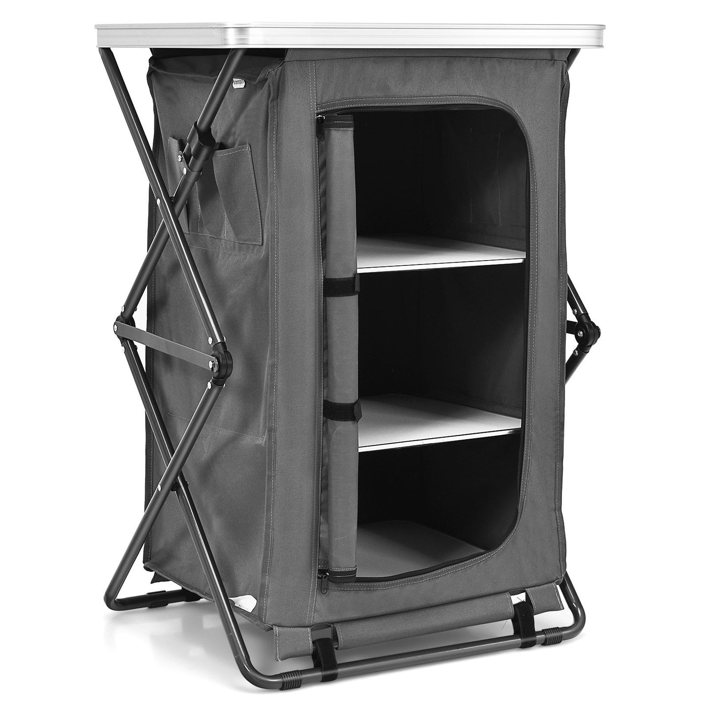 Folding Pop-Up Cupboard Compact Camping Storage Cabinet with Bag-M, Gray Camping Furniture   at Gallery Canada