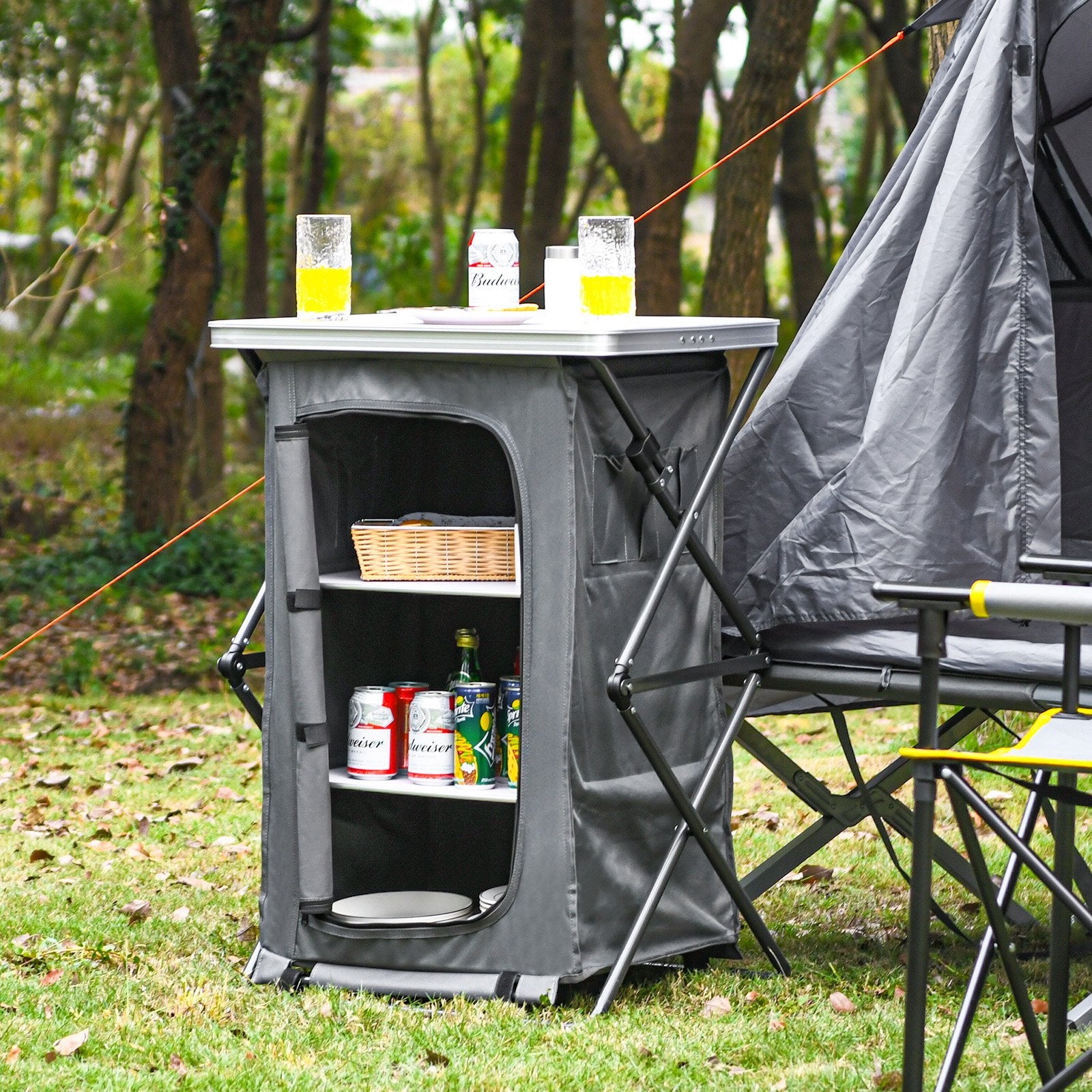 Folding Pop-Up Cupboard Compact Camping Storage Cabinet with Bag-M, Gray Camping Furniture   at Gallery Canada