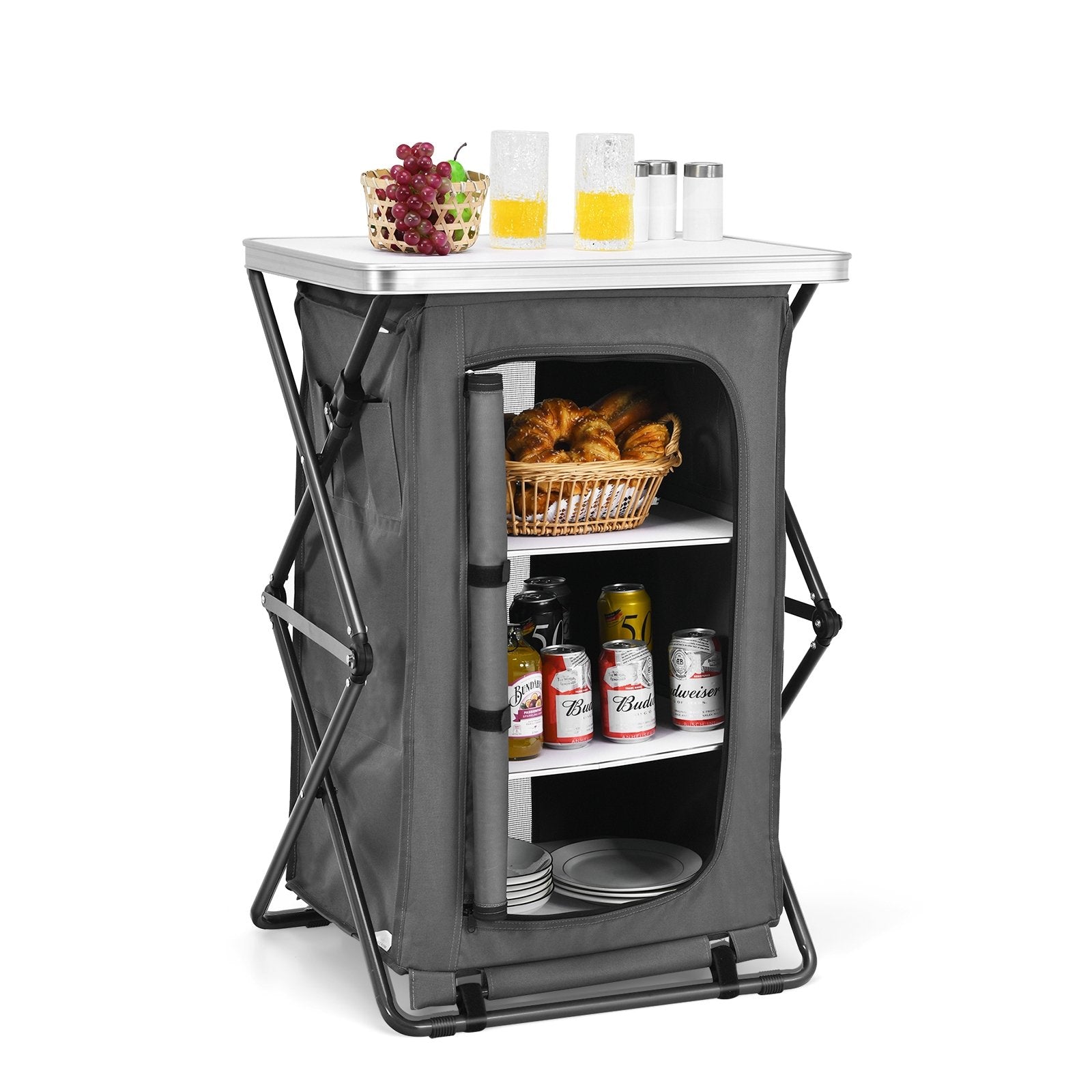 Folding Pop-Up Cupboard Compact Camping Storage Cabinet with Bag-M, Gray Camping Furniture   at Gallery Canada