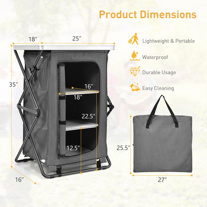 Folding Pop-Up Cupboard Compact Camping Storage Cabinet with Bag-M, Gray - Gallery Canada