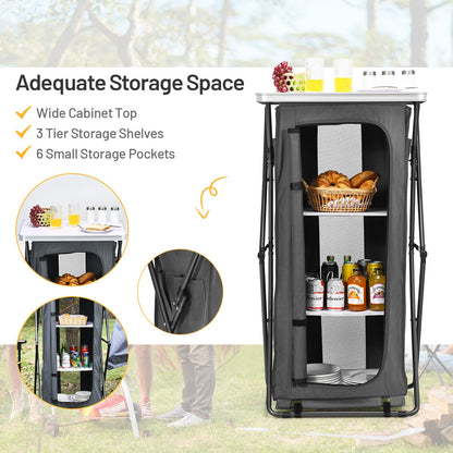 Folding Pop-Up Cupboard Compact Camping Storage Cabinet with Bag-L, Gray - Gallery Canada