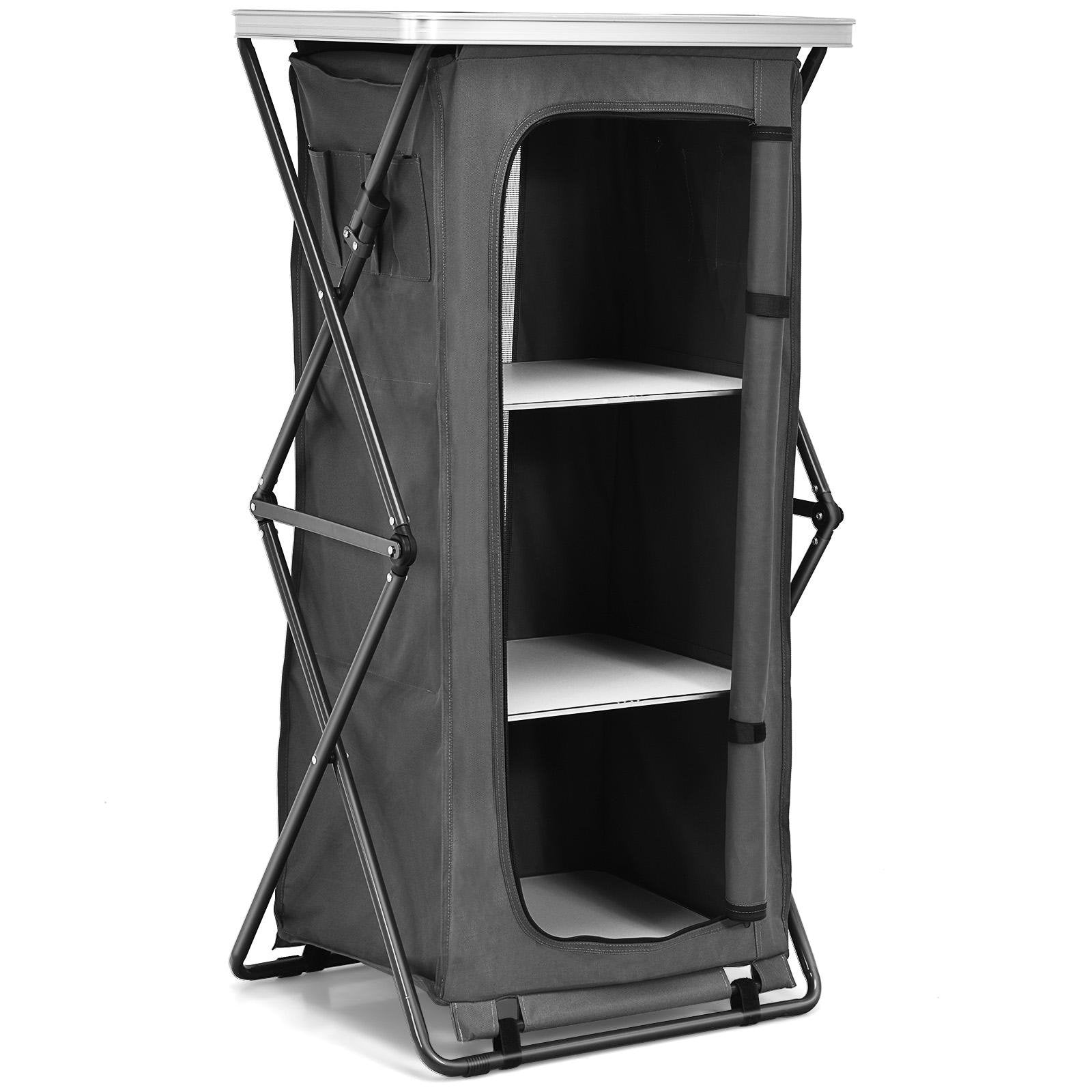 Folding Pop-Up Cupboard Compact Camping Storage Cabinet with Bag-L, Gray Camping Furniture   at Gallery Canada