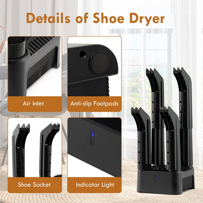 Prevent Odor Mold & Bacteria 4 Shoe Electric Dryer with Timer, Black Dryers   at Gallery Canada