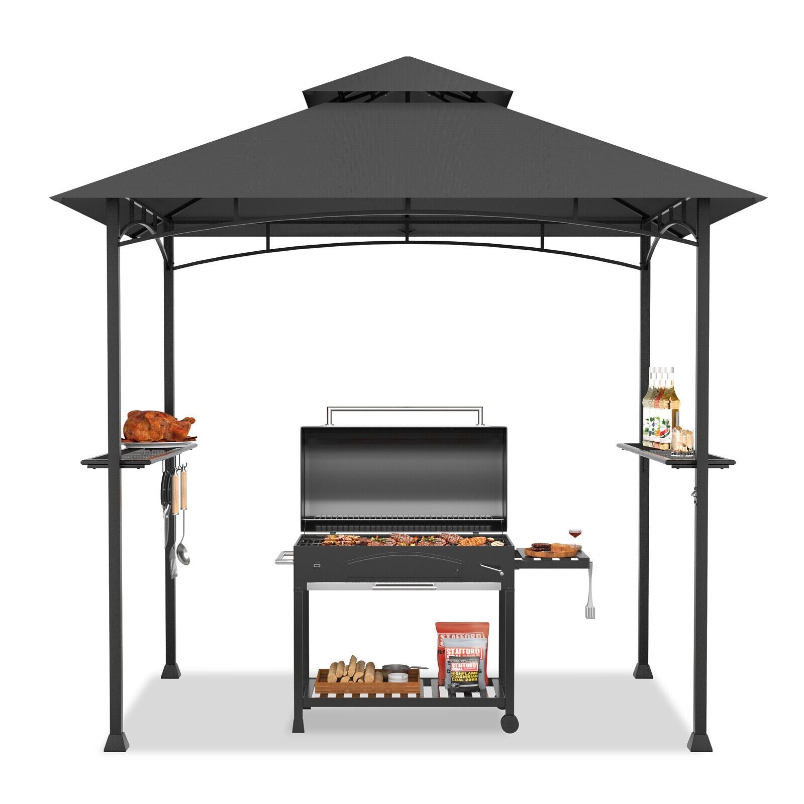 8 x 5 Feet Outdoor Barbecue Grill Gazebo Canopy Tent BBQ Shelter, Dark Gray - Gallery Canada