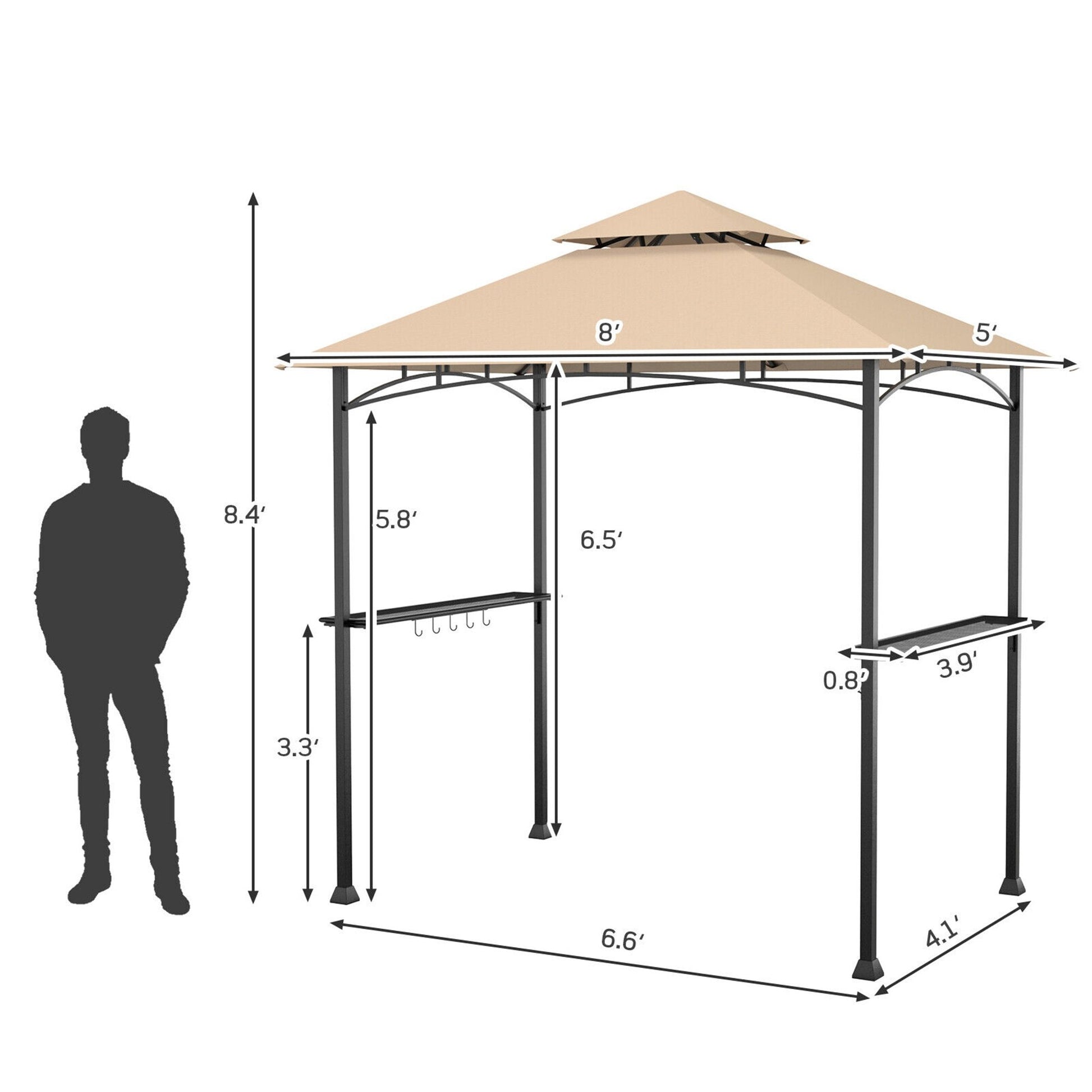 8 x 5 Feet Outdoor Barbecue Grill Gazebo Canopy Tent BBQ Shelter , Beige Gazebos   at Gallery Canada