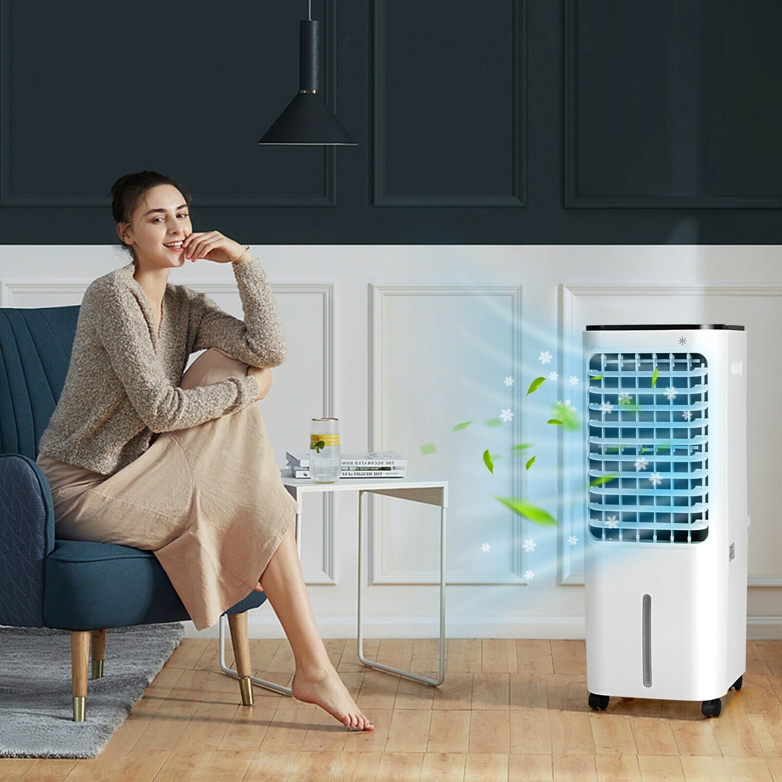 4-in-1 Evaporative Air Cooler with 12L Water Tank and 4 Ice Boxes, White Air Coolers at Gallery Canada