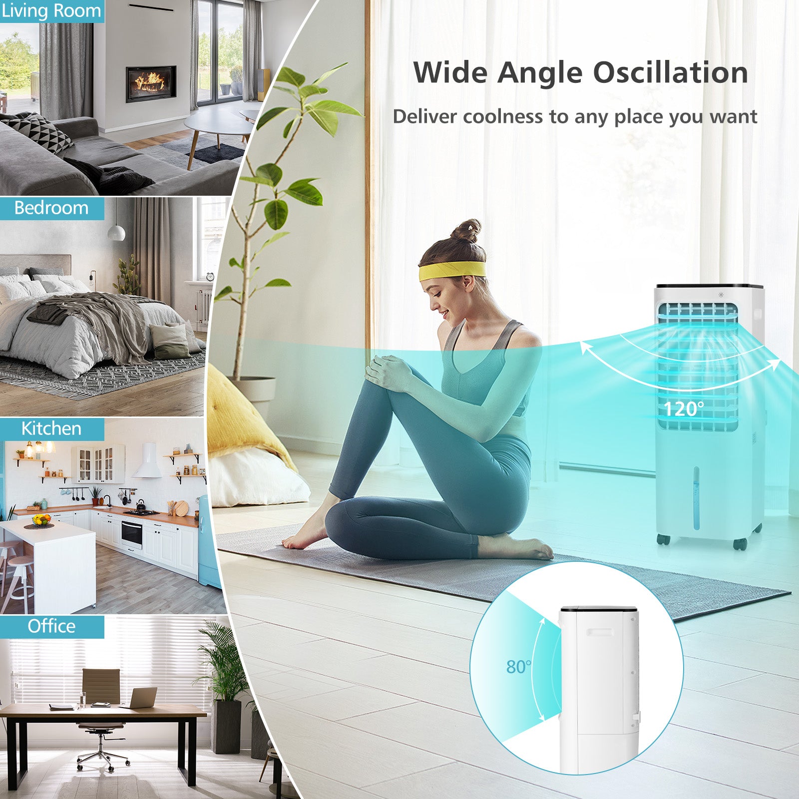 4-in-1 Evaporative Air Cooler with 12L Water Tank and 4 Ice Boxes, White Air Coolers at Gallery Canada