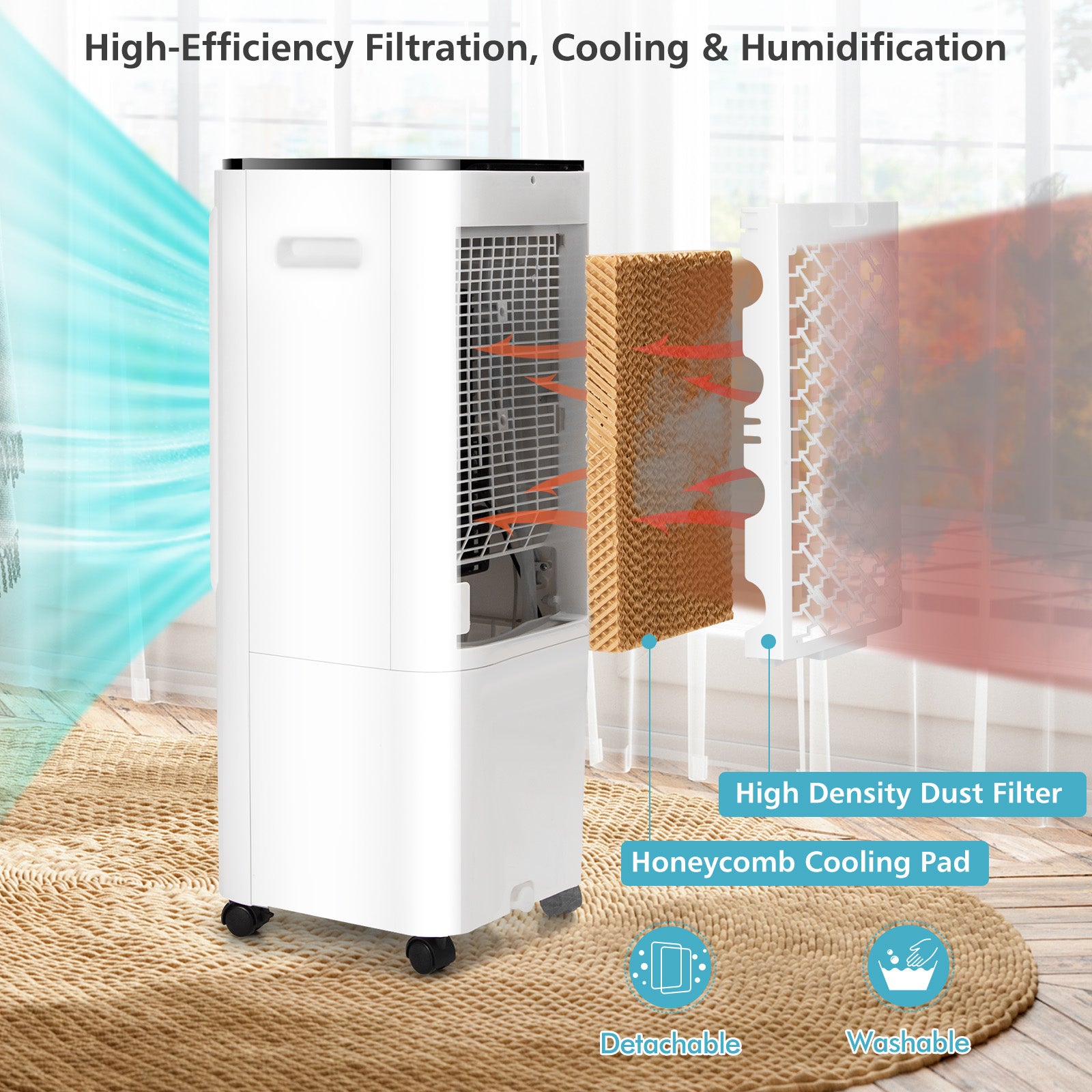 4-in-1 Evaporative Air Cooler with 12L Water Tank and 4 Ice Boxes, White Air Coolers at Gallery Canada