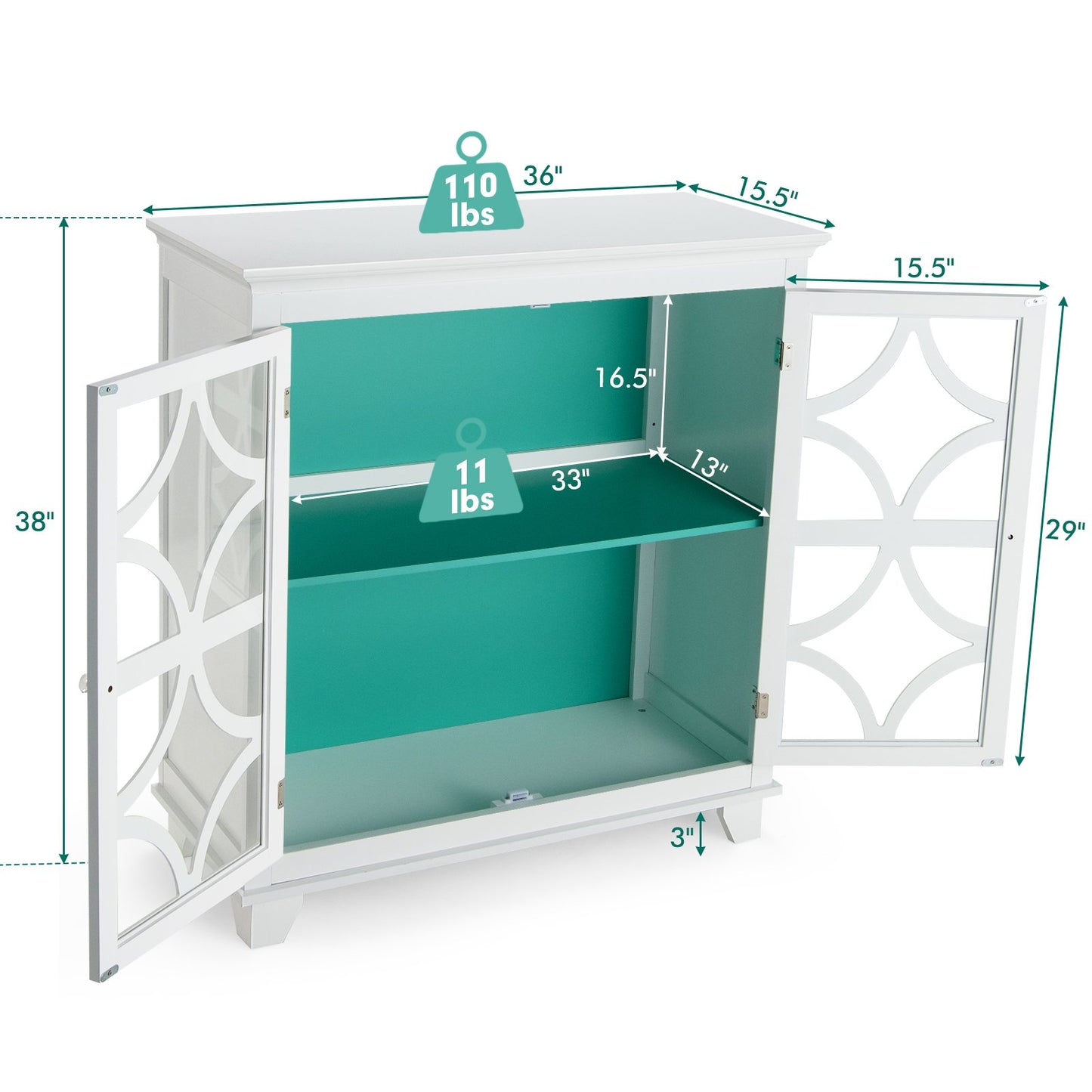 Kitchen Buffet Sideboard with Glass Doors and Adjustable Shelf, Green Sideboards Cabinets & Buffets   at Gallery Canada