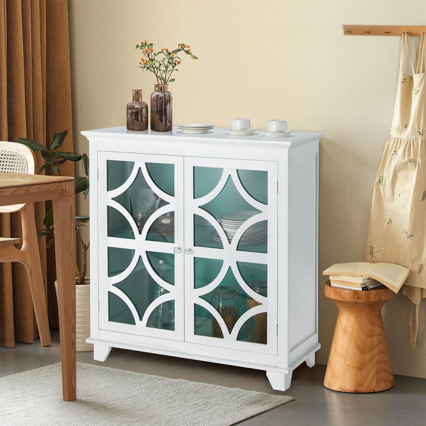 Kitchen Buffet Sideboard with Glass Doors and Adjustable Shelf, Green Sideboards Cabinets & Buffets   at Gallery Canada