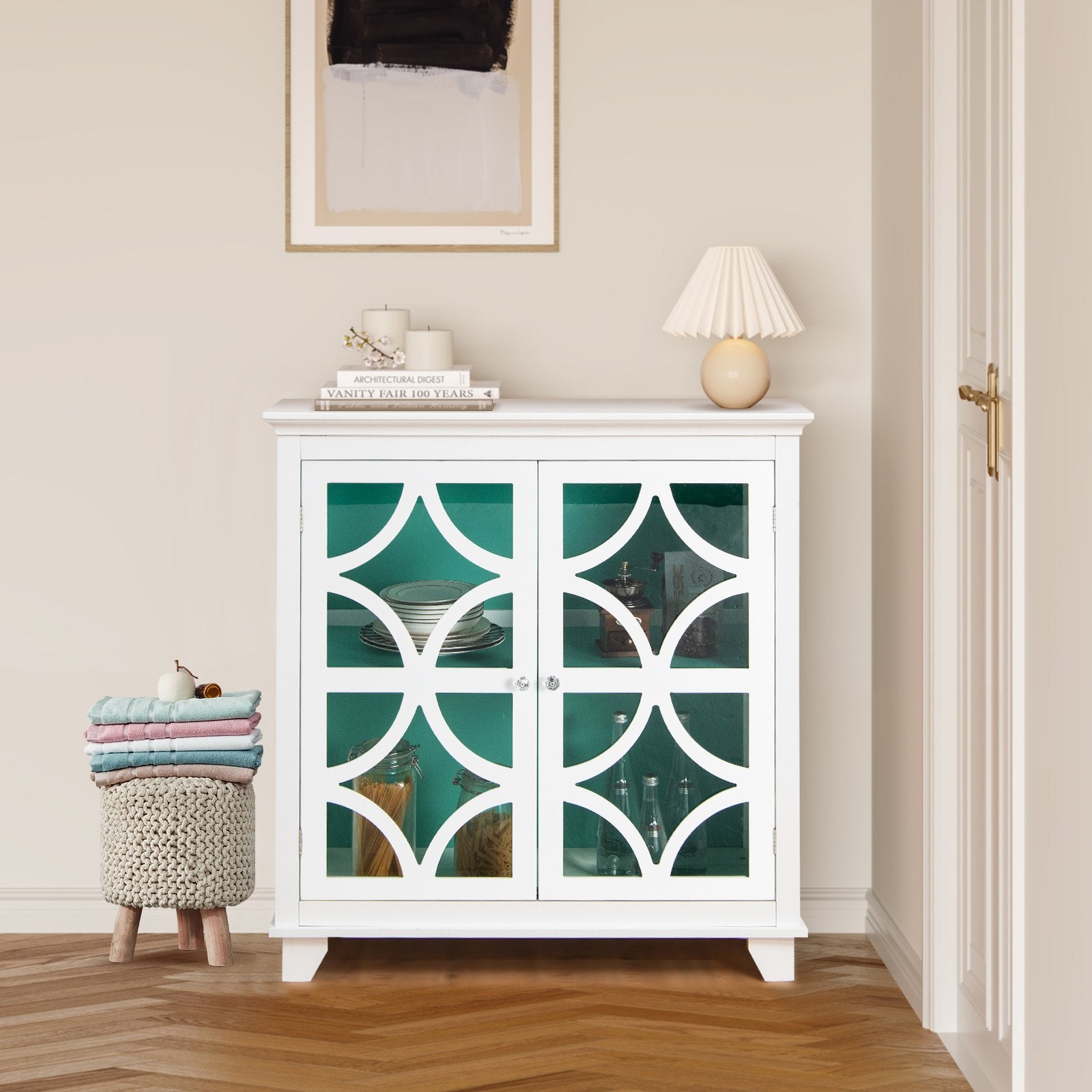 Kitchen Buffet Sideboard with Glass Doors and Adjustable Shelf, Green Sideboards Cabinets & Buffets   at Gallery Canada