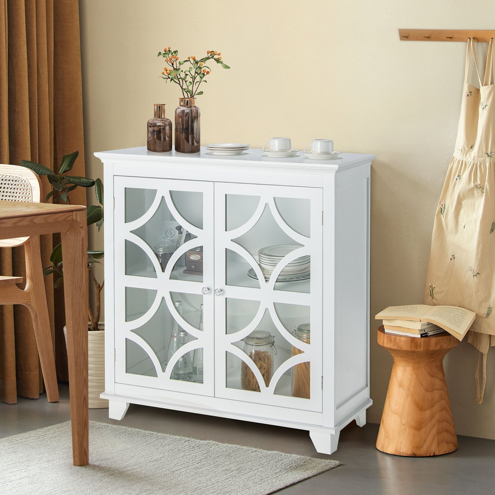 Kitchen Buffet Sideboard with Glass Doors and Adjustable Shelf, White Sideboards Cabinets & Buffets   at Gallery Canada