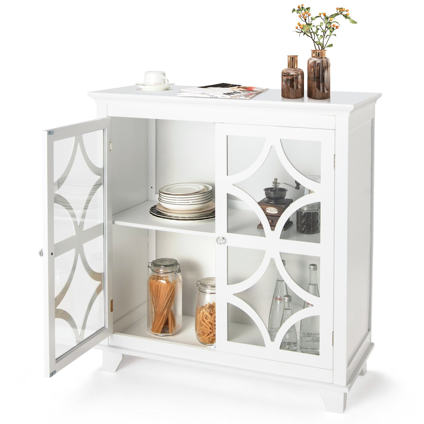 Kitchen Buffet Sideboard with Glass Doors and Adjustable Shelf, White Sideboards Cabinets & Buffets   at Gallery Canada