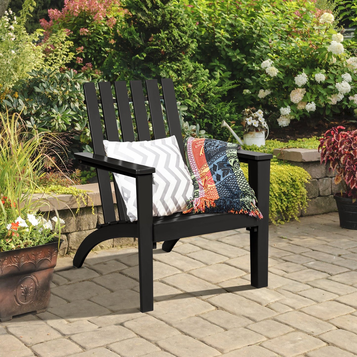 Outdoor Durable Patio Acacia Wood Adirondack Lounge Armchair, Black Adirondack Chairs   at Gallery Canada