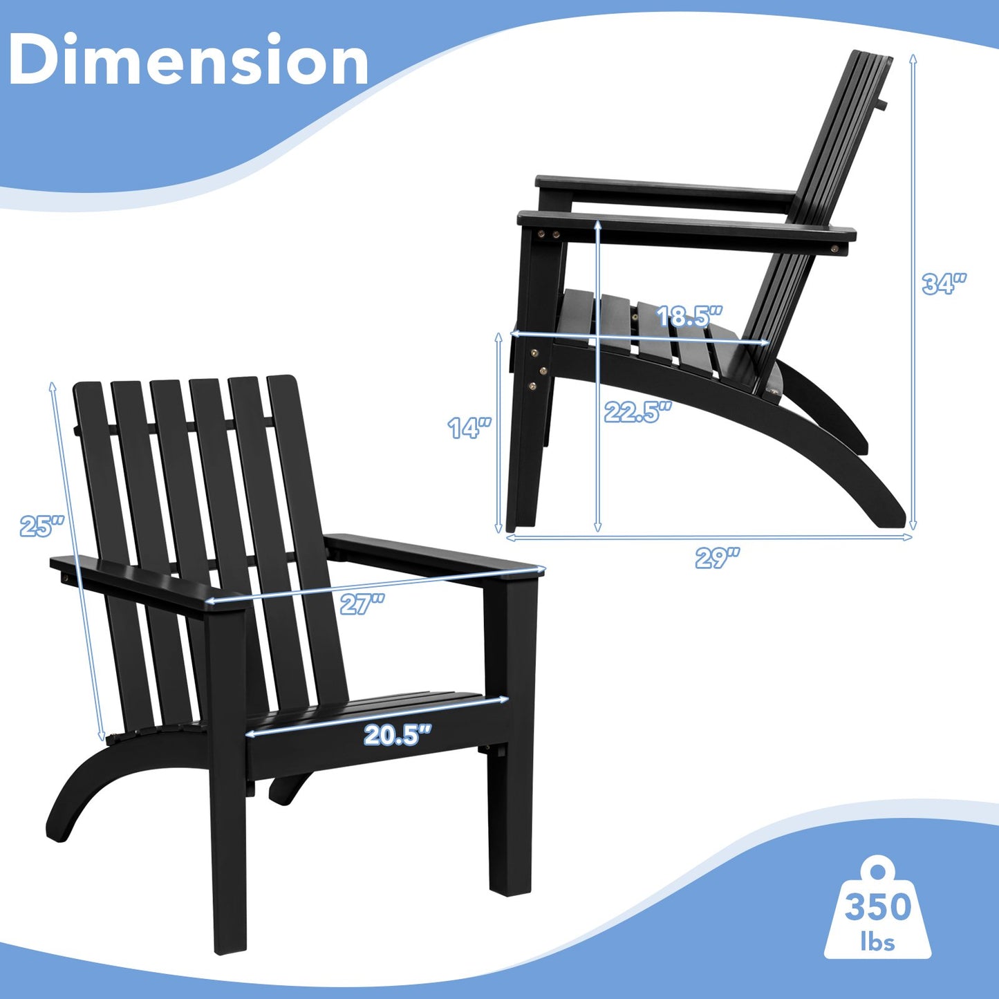 Outdoor Durable Patio Acacia Wood Adirondack Lounge Armchair, Black Adirondack Chairs   at Gallery Canada