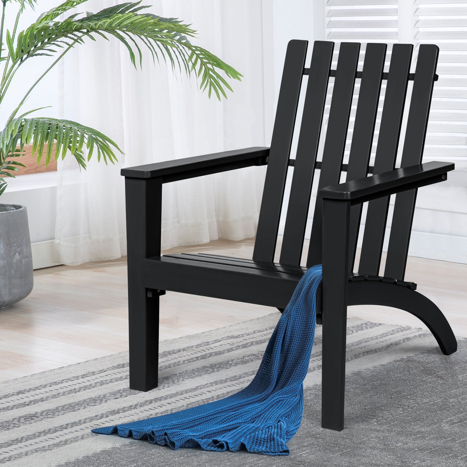 Outdoor Durable Patio Acacia Wood Adirondack Lounge Armchair, Black Adirondack Chairs   at Gallery Canada