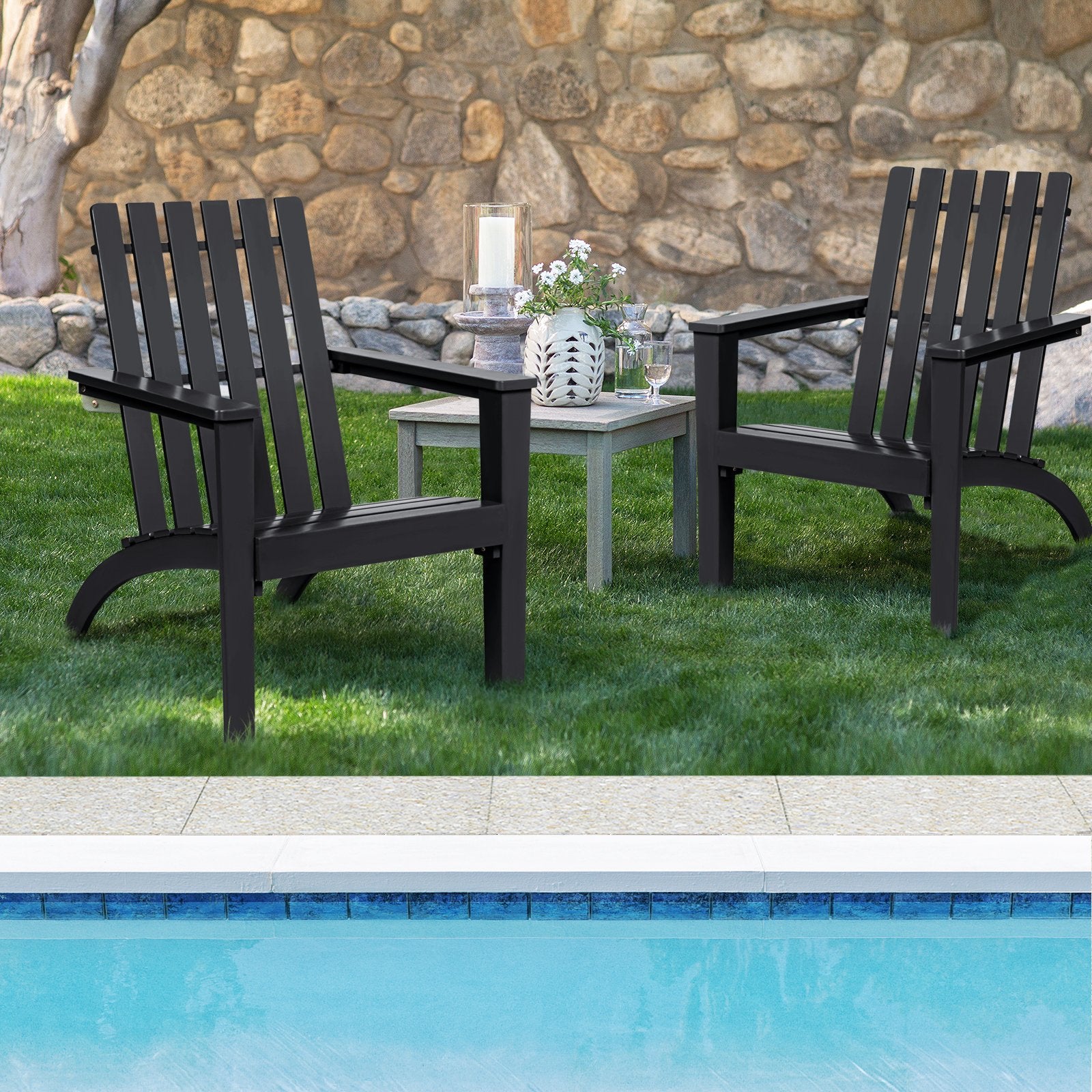 Outdoor Durable Patio Acacia Wood Adirondack Lounge Armchair, Black Adirondack Chairs   at Gallery Canada