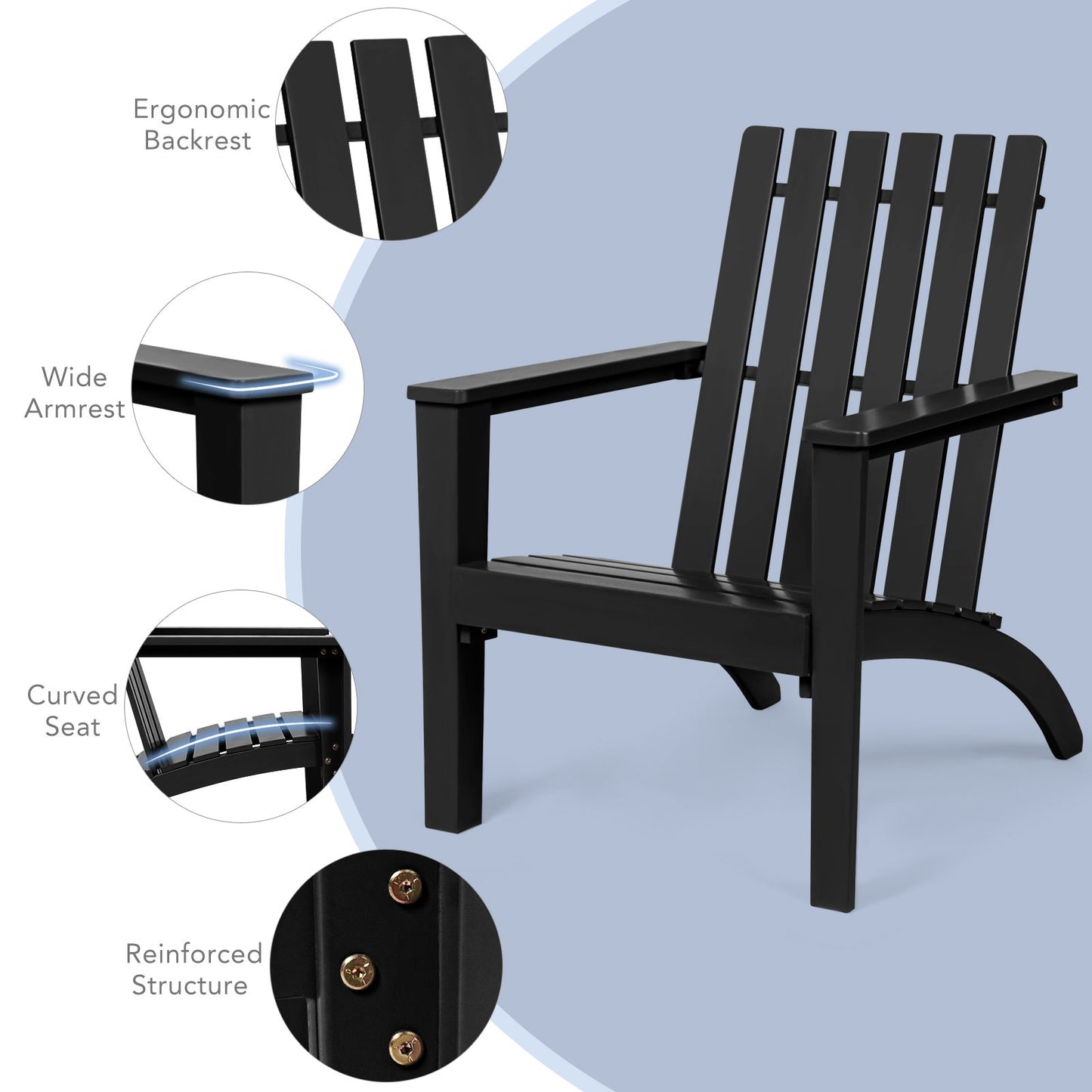 Outdoor Durable Patio Acacia Wood Adirondack Lounge Armchair, Black Adirondack Chairs   at Gallery Canada